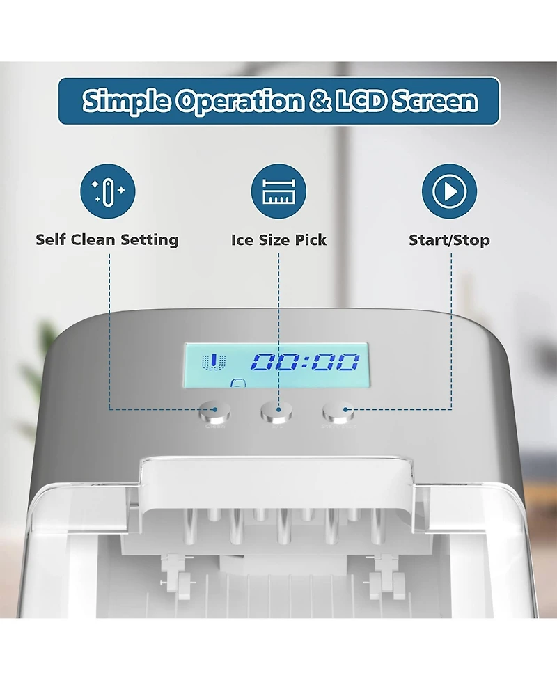 Sugift 26 lbs Countertop Lcd Display Ice Maker with Ice Scoop