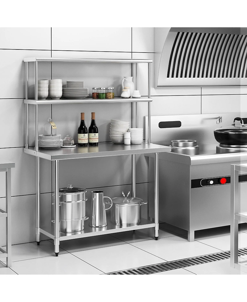 48 x 12 Inch Kitchen Stainless Steel Over shelf with Adjustable Lower Shelf