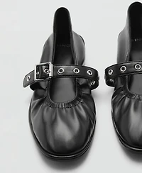 Mango Women's Round Toe Buckle Ballerinas