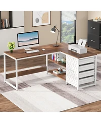 Tribesigns L Shaped Computer Desk with Storage Drawers, 59 inch Corner Desk with Shelves