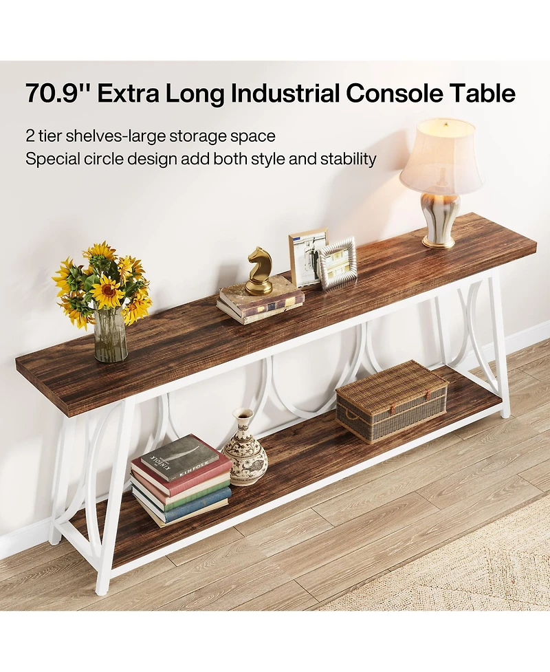 Tribesigns 70.9 inch Extra Long Console Table, Industrial Sofa Table Behind Couch with 2 Tier Storage Shelf, Narrow Entryway Hallway Accent