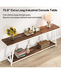 Tribesigns 70.9 inch Extra Long Console Table, Industrial Sofa Table Behind Couch with 2 Tier Storage Shelf, Narrow Entryway Hallway Accent