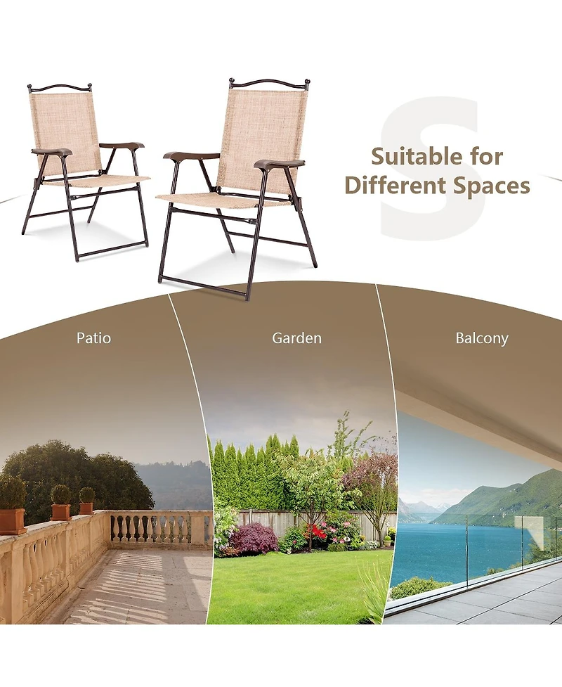 Sugift Set of 2 Patio Folding Sling Back Camping Deck Chairs