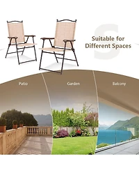 Sugift Set of 2 Patio Folding Sling Back Camping Deck Chairs