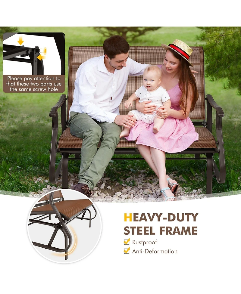 Sugift 2-Person Patio Glider Bench with High Back and Curved Armrests
