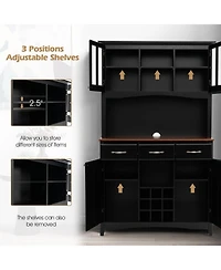 Sugift Kitchen Storage Cabinet Cupboard with Wine Rack and Drawers