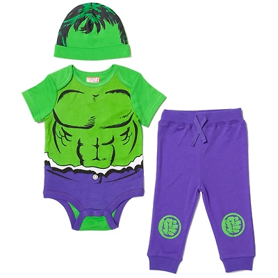 Avengers Baby Boys Cosplay Bodysuit Pants and Hat 3 Piece Outfit Set