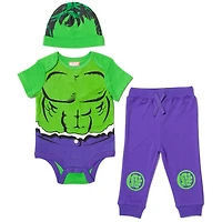 Avengers Baby Boys Cosplay Bodysuit Pants and Hat 3 Piece Outfit Set