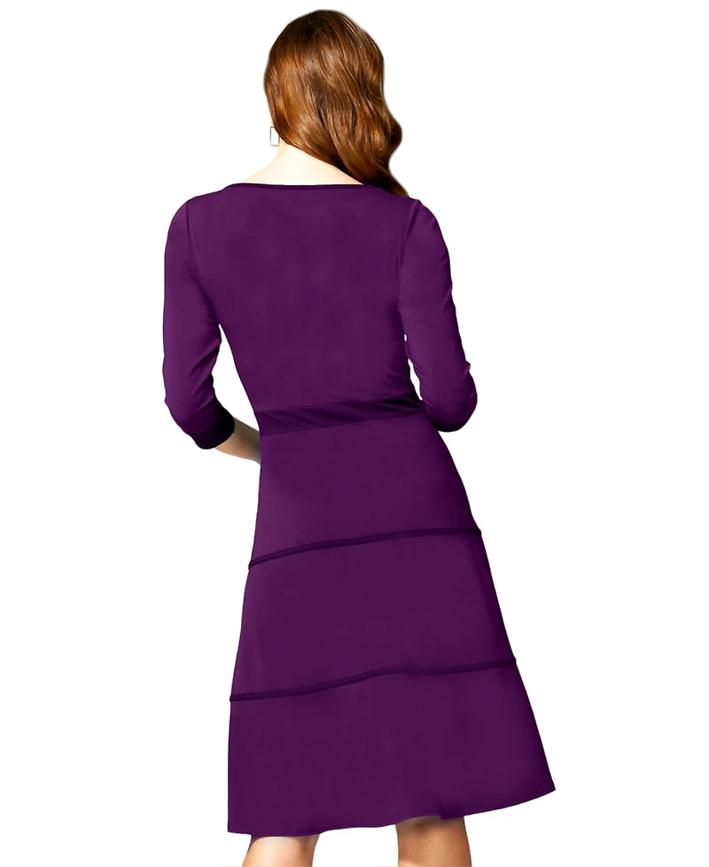HotSquash London Women's V Neck Fit and Flare Dress with 3/4 Sleeves