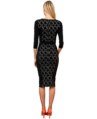 HotSquash London Women's Bodycon Ponte Dress with 3/4 Sleeves