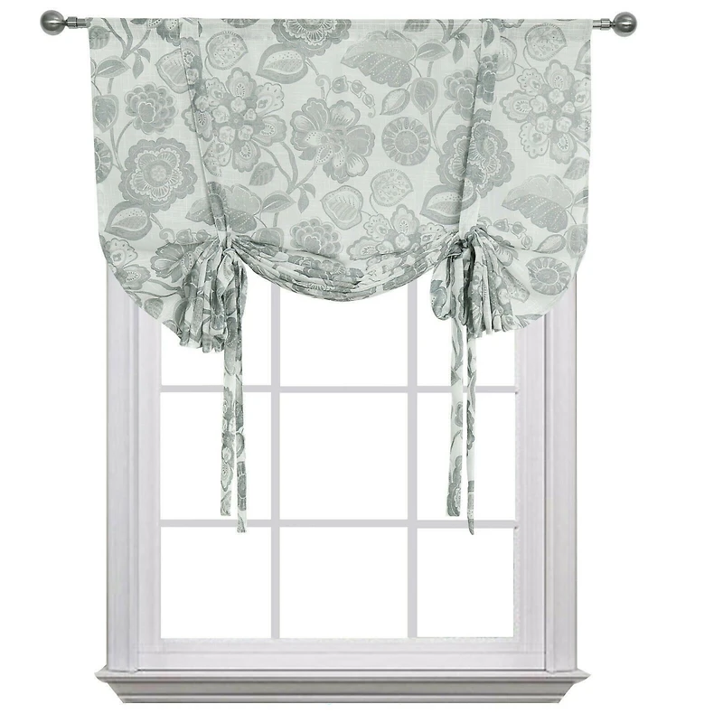 Kate Aurora Shabby Chic Floral Jacobean Sheer Single Tie Up Window Curtain Shade
