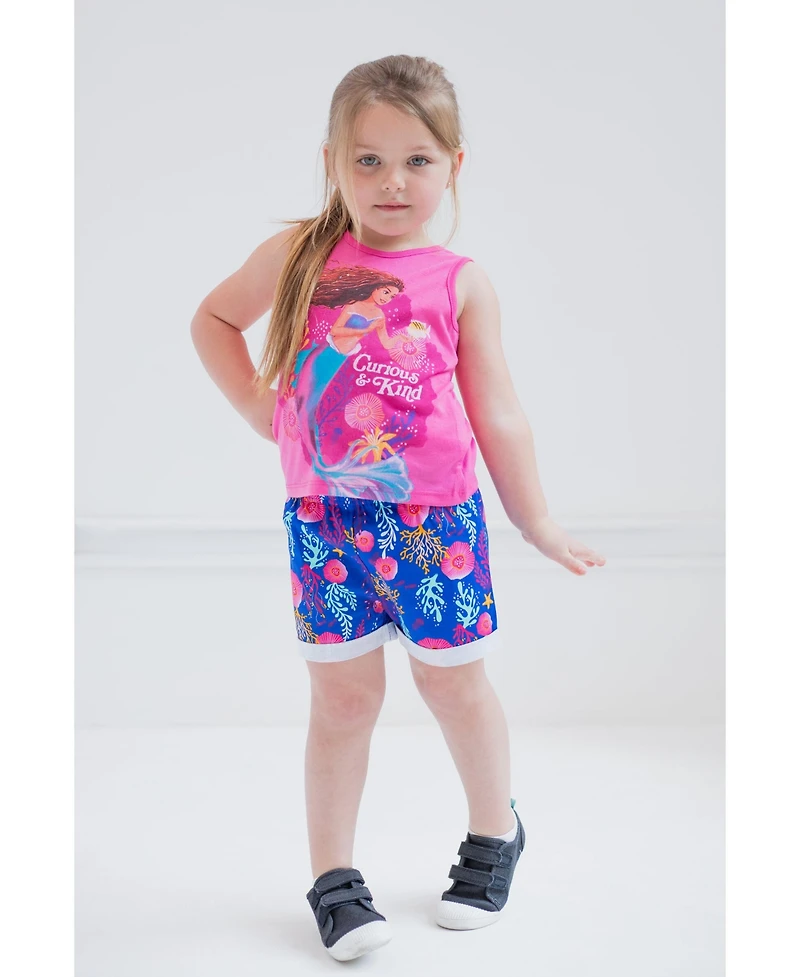 Disney Toddler Girls Princess Ariel Mermaid Live Action Movie Tank Top and Twill Shorts Outfit Set to