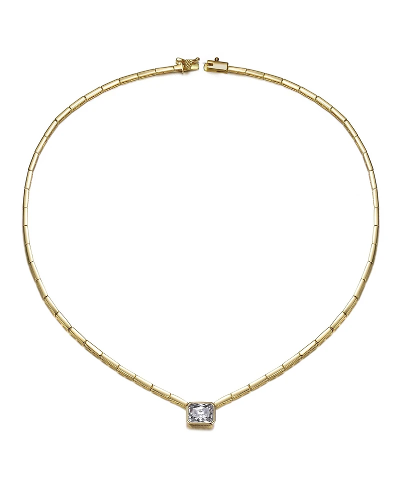 14K Gold Plated Cubic Zirconia East-West Solitaire Necklace