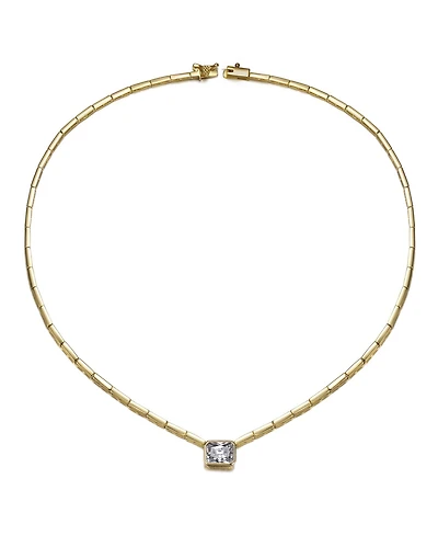 14K Gold Plated Cubic Zirconia East-West Solitaire Necklace