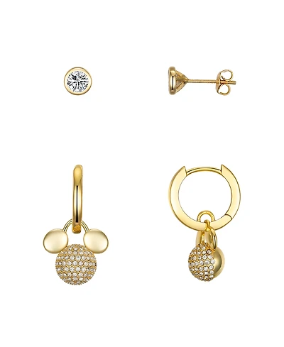Disney Crystal and Cubic Zirconia Mickey Mouse Fireball Hoop Stud Earring Set