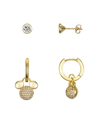 Disney Crystal and Cubic Zirconia Mickey Mouse Fireball Hoop Stud Earring Set