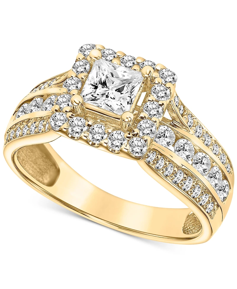 Diamond Princess Halo Triple Row Engagement Ring (1-1/2 ct. t.w.) in 14k Gold