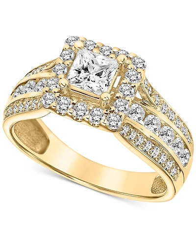 Diamond Princess Halo Triple Row Engagement Ring (1-1/2 ct. t.w.) in 14k Gold