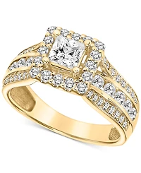 Diamond Princess Halo Triple Row Engagement Ring (1-1/2 ct. t.w.) in 14k Gold