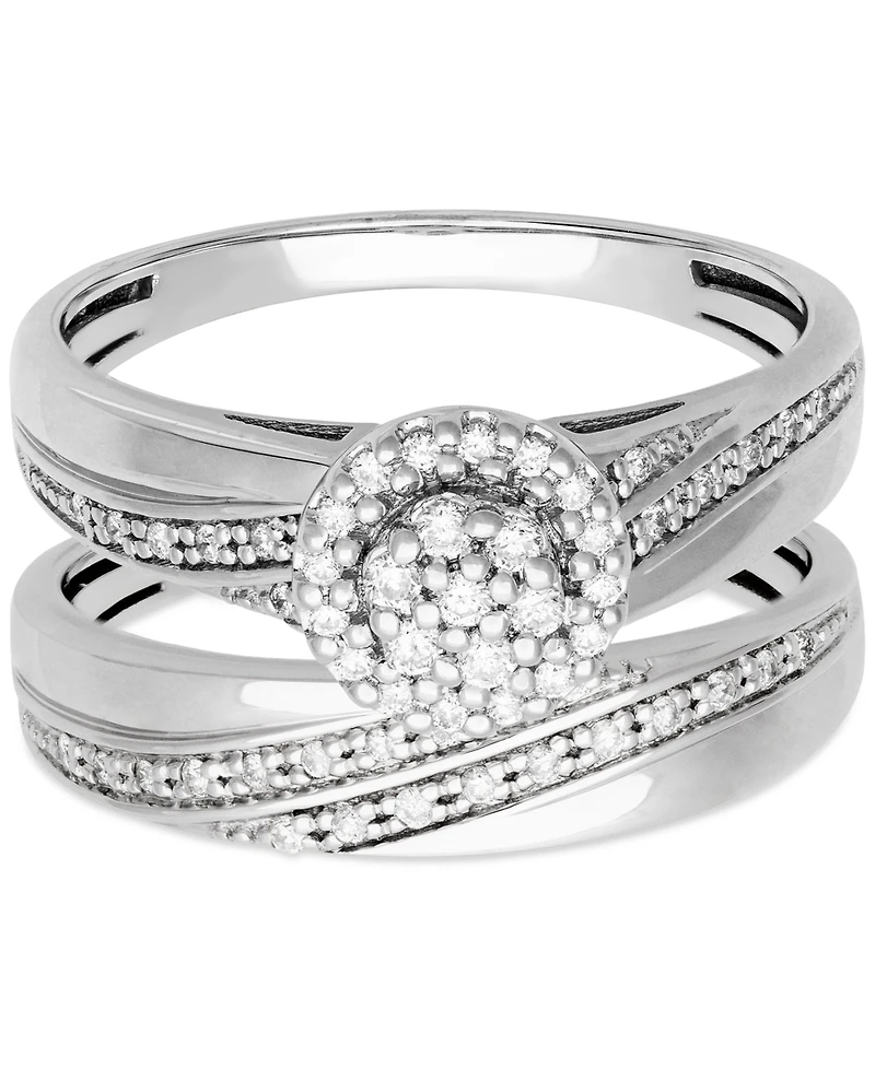 Diamond Halo Cluster Diagonal Two Row Bridal Set (1/4 ct. t.w.) 14k White Gold