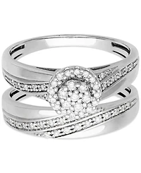 Diamond Halo Cluster Diagonal Two Row Bridal Set (1/4 ct. t.w.) 14k White Gold