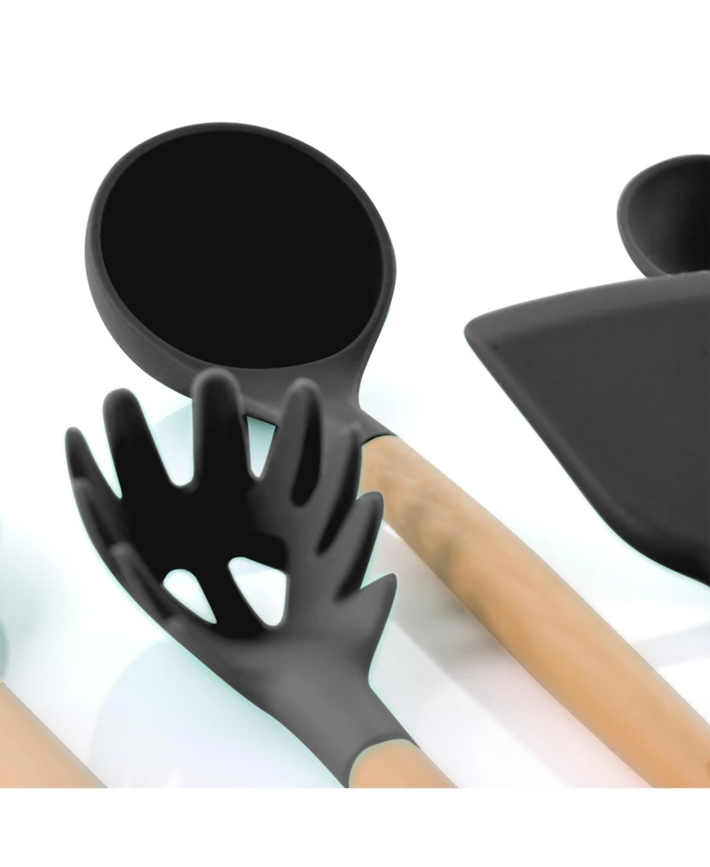 MegaChef Gray Silicone and Wood Cooking Utensils, Set of 9