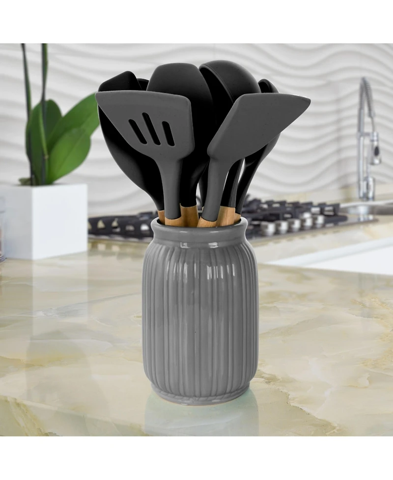 MegaChef Gray Silicone and Wood Cooking Utensils, Set of 9