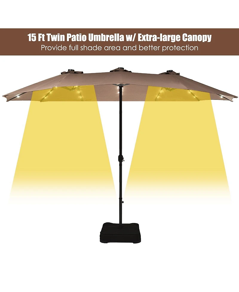 15Ft Patio Double-Sided Solar Led Market Umbrella Crank Base