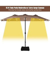 15Ft Patio Double-Sided Solar Led Market Umbrella Crank Base