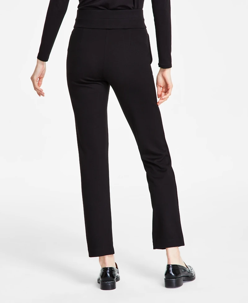 Jones New York Women's Pull On High Double Wide Waistband Straight Leg Pants