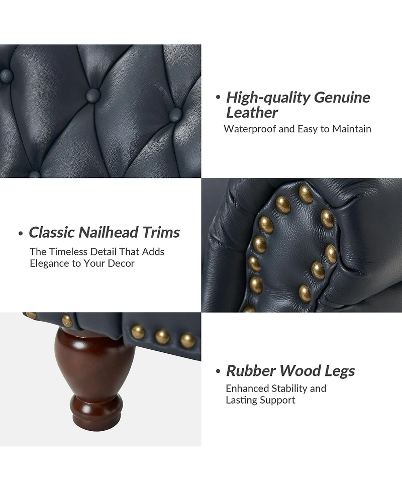 Justine Wooden Upholstery Genuine Leather Recliner with Tufted Back