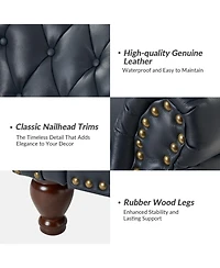 Justine Wooden Upholstery Genuine Leather Recliner with Tufted Back