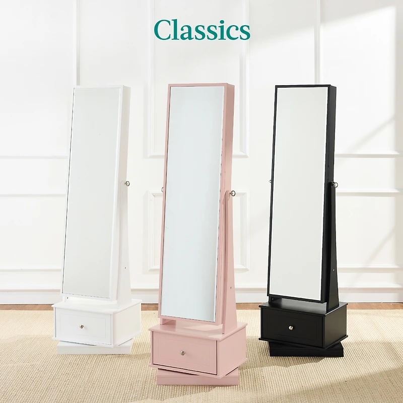 Best Choice Products 360 Swivel Standing Mirrored Jewelry Cabinet, Led-Lit Makeup Organizer w/ Mirror
