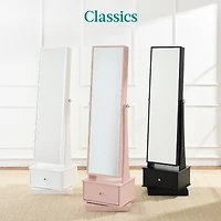 Best Choice Products 360 Swivel Standing Mirrored Jewelry Cabinet, Led-Lit Makeup Organizer w/ Mirror