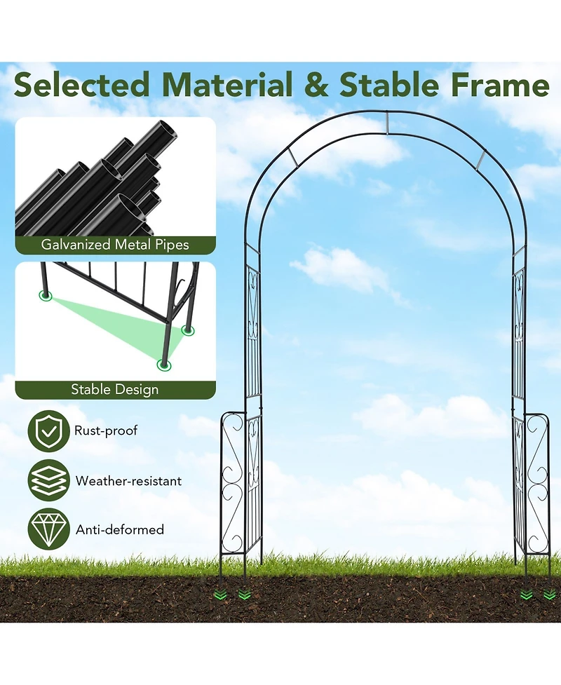 Skonyon 7.9 Feet Metal Garden Arch Backdrop Stand with Fence for Climbing Plants-Black