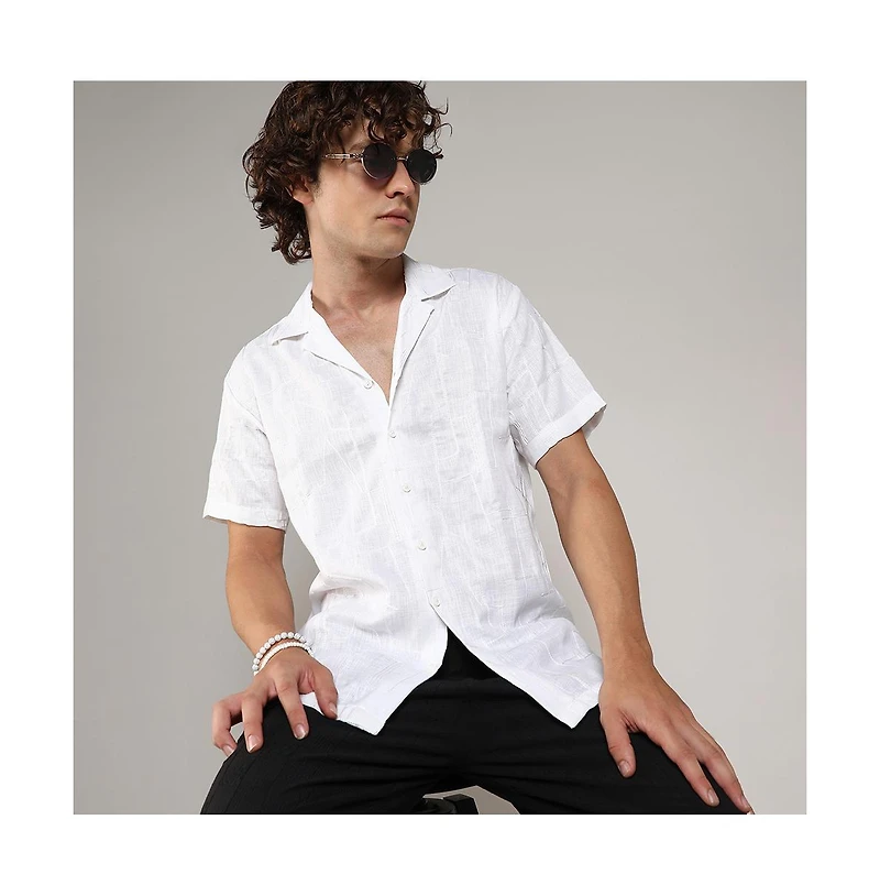 Men's Chalk White Embroidered Heathered Shirt