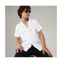 Men's Chalk White Embroidered Heathered Shirt