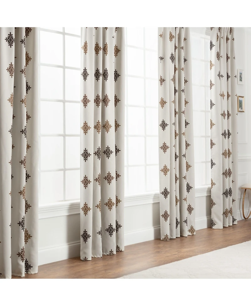 Chanasya Premium 2-Panel Ornamental Damask Room Darkening Curtains - 3-in-1 Back Tab, Rod Pocket, Ring Tab - for Windows Living Room Bedroom