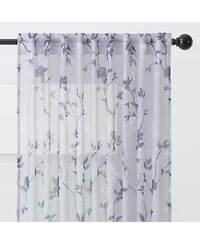 Chanasya Premium 2-Panel Floral Textured Sheer Curtain Panels - 3-in-1 Back Tab, Rod Pocket