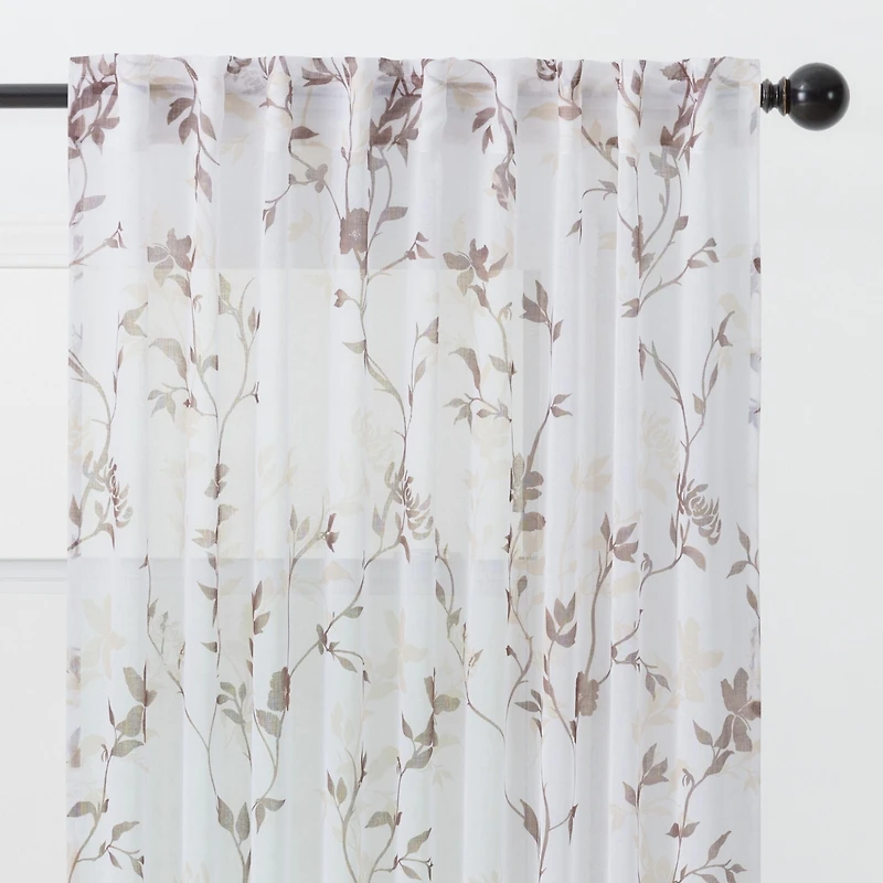 Chanasya Premium 2-Panel Floral Textured Sheer Curtain Panels - 3-in-1 Back Tab, Rod Pocket