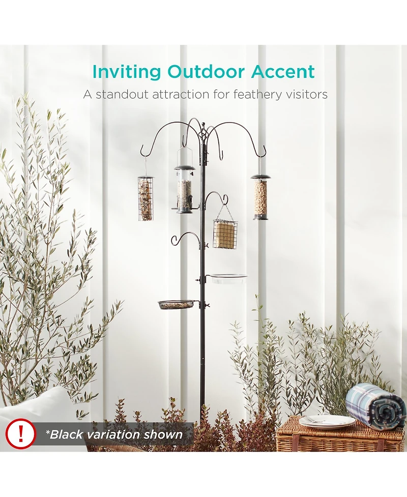 Best Choice Products 89in 6-Hook Bird Feeding Station, Steel Multi-Feeder Stand w/ 4 Feeders, Tray, Bird Bath