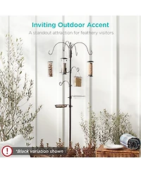 Best Choice Products 89in 6-Hook Bird Feeding Station, Steel Multi-Feeder Stand w/ 4 Feeders, Tray, Bird Bath