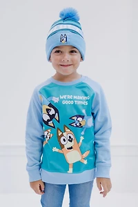 Bluey Little Boys Fleece Sweatshirt and Cotton Gauze Hat