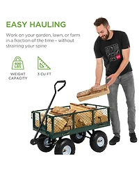 Best Choice Products Heavy-Duty Steel Garden Wagon Lawn Utility Cart w/ 400lb Capacity, Removable Sides, Handle - Gray
