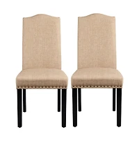 Yaheetech Set of 2 Fabric Upholstered Classic Dining Chair with Tall Back and Solid Wood Legs Khaki