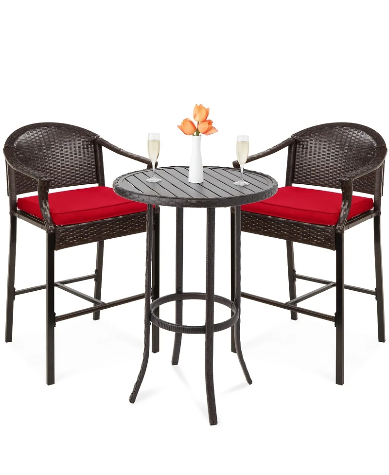 Best Choice Products 3-Piece Outdoor Wicker Bistro Bar Height Set for Patio, Garden w/ Barstools, Steel Frame
