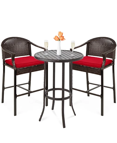 Best Choice Products 3-Piece Outdoor Wicker Bistro Bar Height Set for Patio, Garden w/ Barstools, Steel Frame