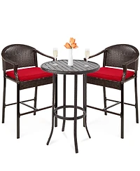 Best Choice Products 3-Piece Outdoor Wicker Bistro Bar Height Set for Patio, Garden w/ Barstools, Steel Frame