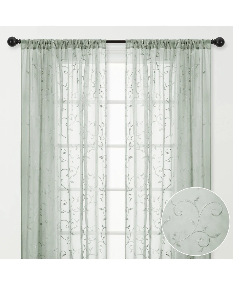 Chanasya Premium Embroidered Swirl Vine Curtains - Sheer Curtains for Living Room, Bedroom, Kitchen - 52" x 108" - Sage, 2 Panels