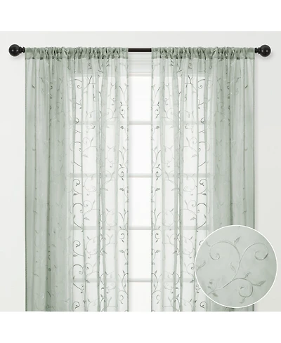 Chanasya Premium Embroidered Swirl Vine Curtains - Sheer Curtains for Living Room, Bedroom, Kitchen - 52" x 108" - Sage, 2 Panels